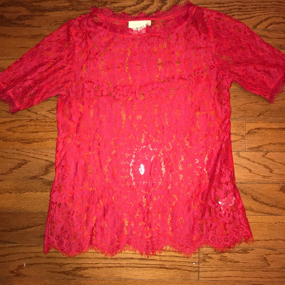 Anthropologie Vanessa Virginia Red Lace top